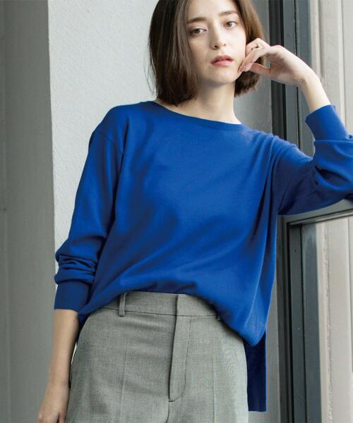 OPAQUE.CLIP（オペークドットクリップ）の「ボートネックニット/エクストラファインメリノウール【THEシリーズ/洗濯機OK】（ニット/セーター・レディース・グレー/ブルー系その他7/ブラック/ホワイト/グリーン/ワインレッド/キャメル/パープル・36/38/40/34/42）」の5枚目の写真