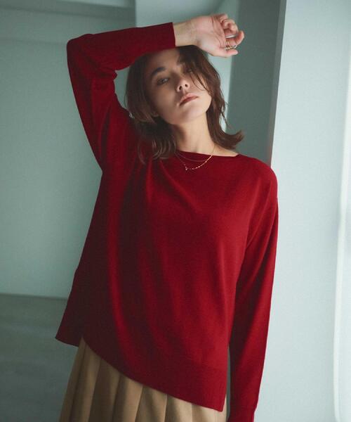 OPAQUE.CLIP（オペークドットクリップ）の「ボートネックニット/エクストラファインメリノウール【THEシリーズ/洗濯機OK】（ニット/セーター・レディース・グレー/ブルー系その他7/ブラック/ホワイト/グリーン/ワインレッド/キャメル/パープル・36/38/40/34/42）」の8枚目の写真