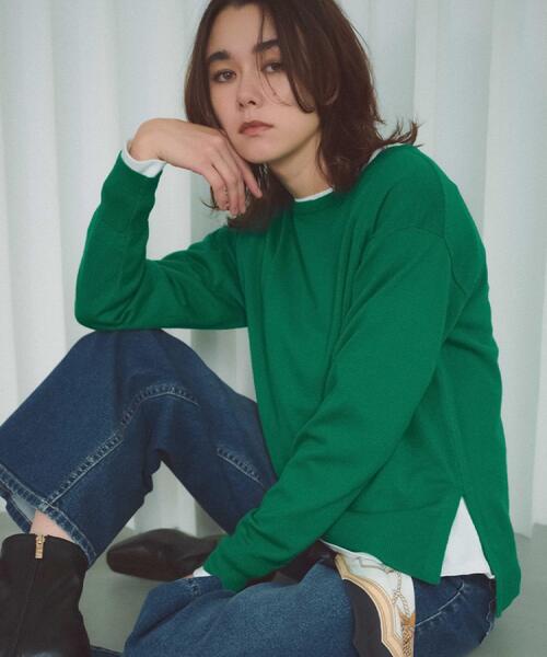 OPAQUE.CLIP（オペークドットクリップ）の「ボートネックニット/エクストラファインメリノウール【THEシリーズ/洗濯機OK】（ニット/セーター・レディース・グレー/ブルー系その他7/ブラック/ホワイト/グリーン/ワインレッド/キャメル/パープル・36/38/40/34/42）」の21枚目の写真