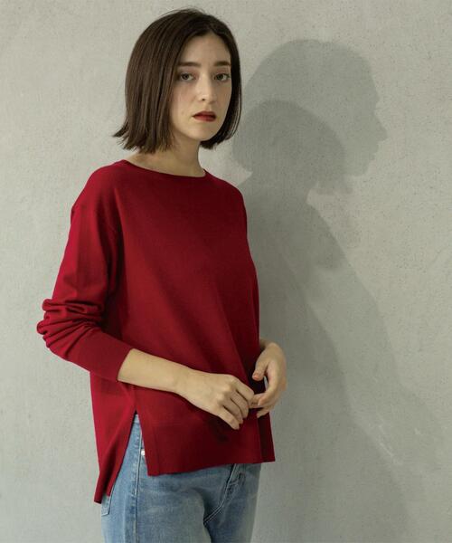 OPAQUE.CLIP（オペークドットクリップ）の「ボートネックニット/エクストラファインメリノウール【THEシリーズ/洗濯機OK】（ニット/セーター・レディース・グレー/ブルー系その他7/ブラック/ホワイト/グリーン/ワインレッド/キャメル/パープル・36/38/40/34/42）」の15枚目の写真