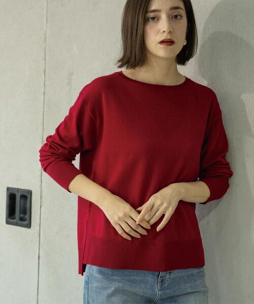 OPAQUE.CLIP（オペークドットクリップ）の「ボートネックニット/エクストラファインメリノウール【THEシリーズ/洗濯機OK】（ニット/セーター・レディース・グレー/ブルー系その他7/ブラック/ホワイト/グリーン/ワインレッド/キャメル/パープル・36/38/40/34/42）」の16枚目の写真