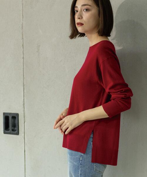 OPAQUE.CLIP（オペークドットクリップ）の「ボートネックニット/エクストラファインメリノウール【THEシリーズ/洗濯機OK】（ニット/セーター・レディース・グレー/ブルー系その他7/ブラック/ホワイト/グリーン/ワインレッド/キャメル/パープル・36/38/40/34/42）」の17枚目の写真