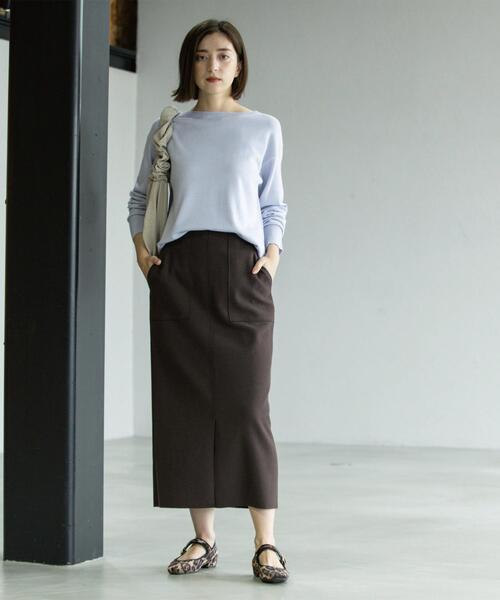 OPAQUE.CLIP（オペークドットクリップ）の「ボートネックニット/エクストラファインメリノウール【THEシリーズ/洗濯機OK】（ニット/セーター・レディース・グレー/ブルー系その他7/ブラック/ホワイト/グリーン/ワインレッド/キャメル/パープル・36/38/40/34/42）」の10枚目の写真