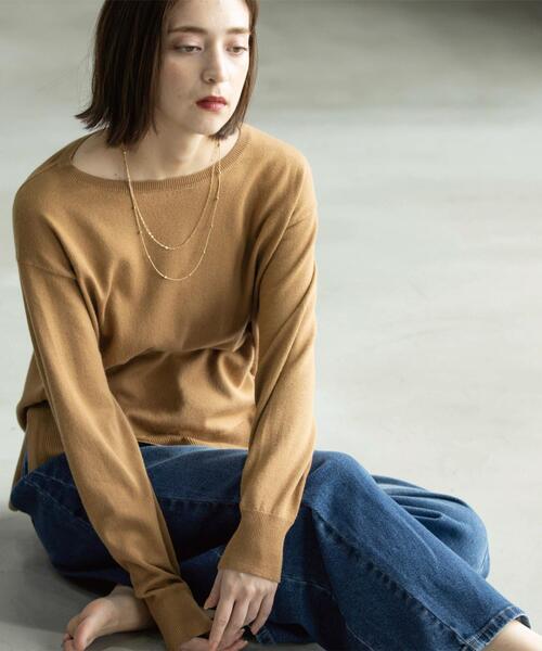 OPAQUE.CLIP（オペークドットクリップ）の「ボートネックニット/エクストラファインメリノウール【THEシリーズ/洗濯機OK】（ニット/セーター・レディース・グレー/ブルー系その他7/ブラック/ホワイト/グリーン/ワインレッド/キャメル/パープル・36/38/40/34/42）」の13枚目の写真