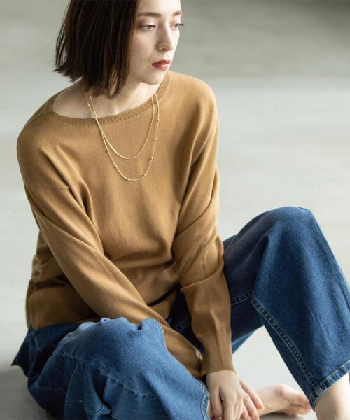 OPAQUE.CLIP（オペークドットクリップ）の「ボートネックニット/エクストラファインメリノウール【THEシリーズ/洗濯機OK】（ニット/セーター・レディース・グレー/ブルー系その他7/ブラック/ホワイト/グリーン/ワインレッド/キャメル/パープル・36/38/40/34/42）」の14枚目の写真