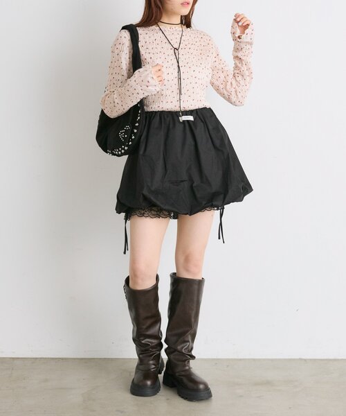 w closet(ダブルクローゼット)の「【25AW】柄シャーリングプルオーバー(Tシャツ/カットソー・レディース・チャコールグレー/ブラウン/グリーン/アイボリー・FREE)」の10枚目の写真