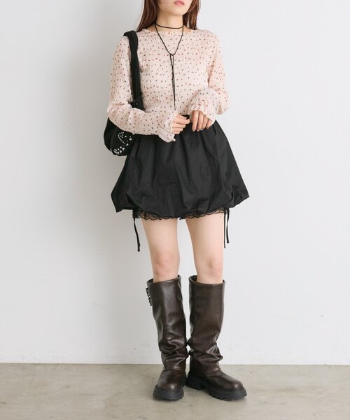 w closet(ダブルクローゼット)の「【25AW】柄シャーリングプルオーバー(Tシャツ/カットソー・レディース・チャコールグレー/ブラウン/グリーン/アイボリー・FREE)」の11枚目の写真