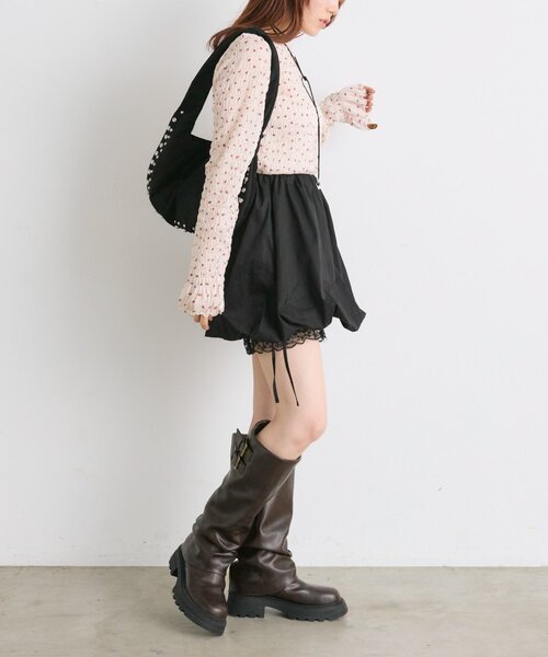 w closet(ダブルクローゼット)の「【25AW】柄シャーリングプルオーバー(Tシャツ/カットソー・レディース・チャコールグレー/ブラウン/グリーン/アイボリー・FREE)」の14枚目の写真