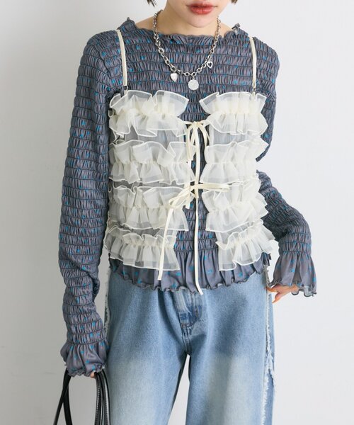 w closet(ダブルクローゼット)の「【25AW】柄シャーリングプルオーバー(Tシャツ/カットソー・レディース・チャコールグレー/ブラウン/グリーン/アイボリー・FREE)」の19枚目の写真