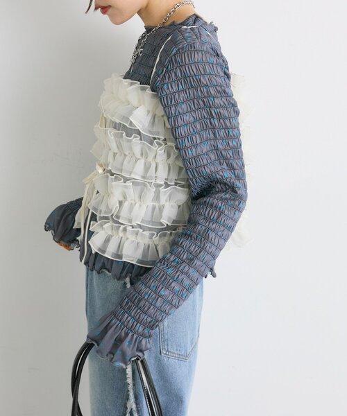 w closet(ダブルクローゼット)の「【25AW】柄シャーリングプルオーバー(Tシャツ/カットソー・レディース・チャコールグレー/ブラウン/グリーン/アイボリー・FREE)」の20枚目の写真