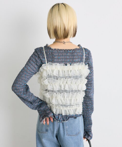 w closet(ダブルクローゼット)の「【25AW】柄シャーリングプルオーバー(Tシャツ/カットソー・レディース・チャコールグレー/ブラウン/グリーン/アイボリー・FREE)」の21枚目の写真