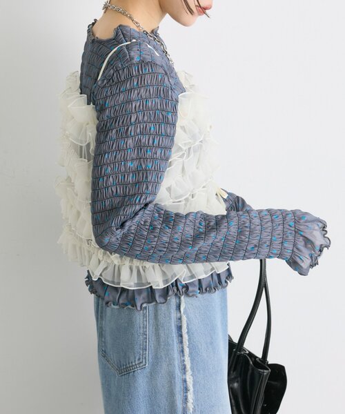 w closet(ダブルクローゼット)の「【25AW】柄シャーリングプルオーバー(Tシャツ/カットソー・レディース・チャコールグレー/ブラウン/グリーン/アイボリー・FREE)」の22枚目の写真