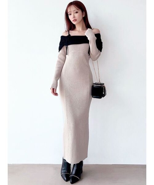 RESEXXY(リゼクシー)の「【骨格ストレート向け】バイカラーニットワンピース(ワンピース・レディース・ブラック/ホワイト/ベージュ・FREE)」の4枚目の写真