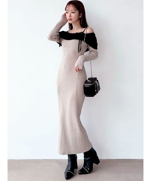 RESEXXY(リゼクシー)の「【骨格ストレート向け】バイカラーニットワンピース(ワンピース・レディース・ブラック/ホワイト/ベージュ・FREE)」の5枚目の写真