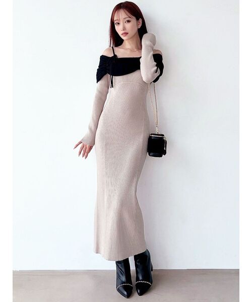 骨格ストレート向け】バイカラーニットワンピース（ワンピース