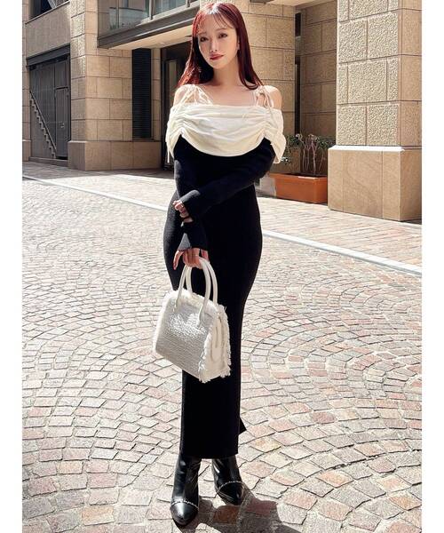 セール】【骨格ストレート向け】バイカラーニットワンピース