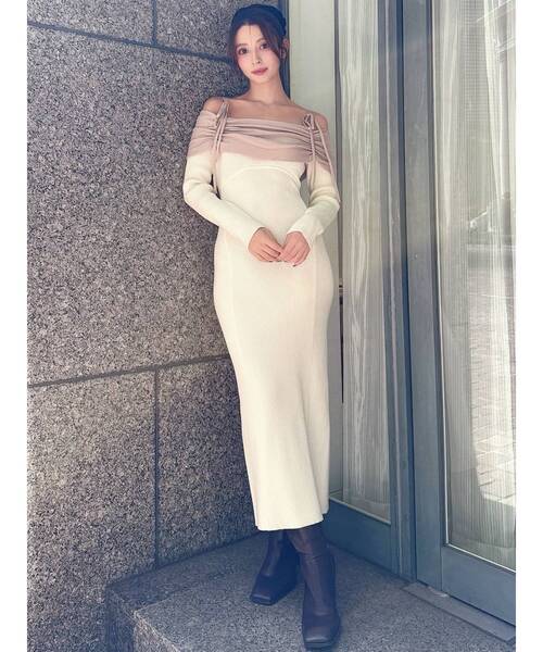 ワンピース xxxy__ セール】オフショルタイトロングニットワンピース（ワンピース