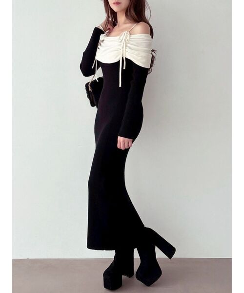 セール】【骨格ストレート向け】バイカラーニットワンピース