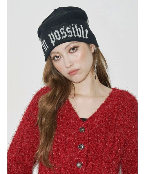 EVRIS（エヴリス）の「ジャガードニット帽（ニットキャップ/ビーニー・レディース・ブラック/ブルー・FREE）」の2枚目の写真