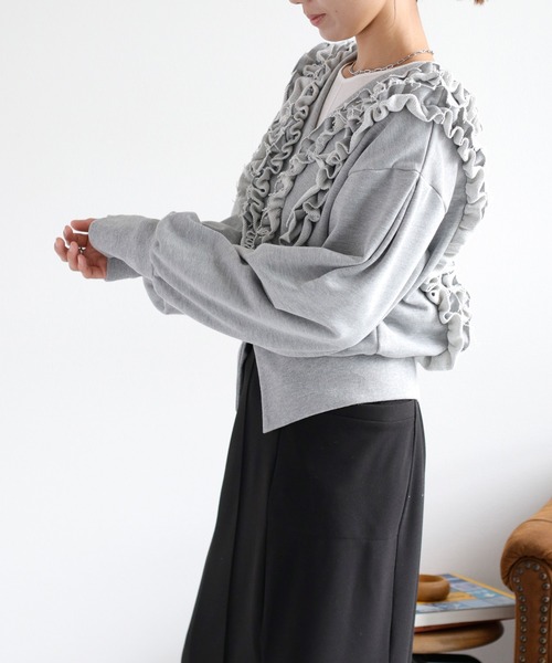 cepo（セポ）の「フリルVネックジップカーディガン（カーディガン/ボレロ・レディース・杢グレー/アイボリー・FREE）」の7枚目の写真