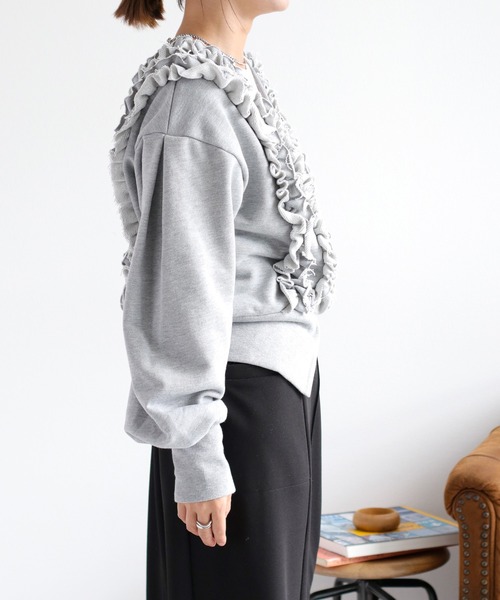 cepo（セポ）の「フリルVネックジップカーディガン（カーディガン/ボレロ・レディース・杢グレー/アイボリー・FREE）」の9枚目の写真