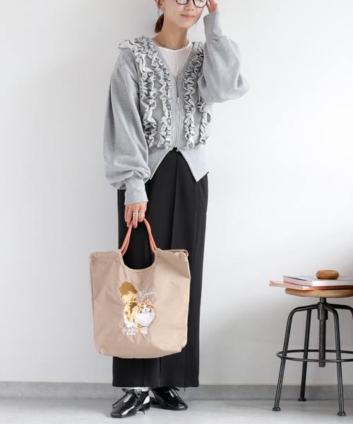 cepo（セポ）の「フリルVネックジップカーディガン（カーディガン/ボレロ・レディース・杢グレー/アイボリー・FREE）」の4枚目の写真