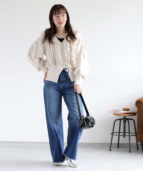 cepo（セポ）の「フリルVネックジップカーディガン（カーディガン/ボレロ・レディース・杢グレー/アイボリー・FREE）」の20枚目の写真