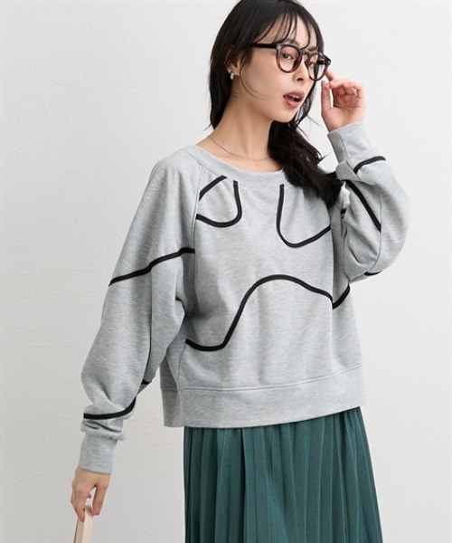 nissen(ニッセン)の「コード刺しゅうスウェットトップス<大きいサイズ有>(Tシャツ/カットソー・レディース・アイボリー/ブラック/杢グレー・S/M/L/LL)」の3枚目の写真