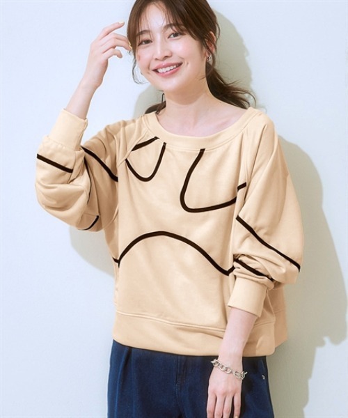 nissen(ニッセン)の「コード刺しゅうスウェットトップス<大きいサイズ有>(Tシャツ/カットソー・レディース・アイボリー/ブラック/杢グレー・S/M/L/LL)」の1枚目の写真