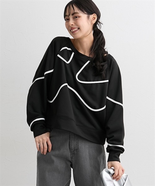 nissen(ニッセン)の「コード刺しゅうスウェットトップス<大きいサイズ有>(Tシャツ/カットソー・レディース・アイボリー/ブラック/杢グレー・S/M/L/LL)」の2枚目の写真
