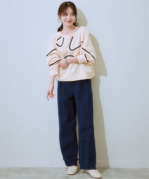 nissen(ニッセン)の「コード刺しゅうスウェットトップス<大きいサイズ有>(Tシャツ/カットソー・レディース・アイボリー/ブラック/杢グレー・S/M/L/LL)」の4枚目の写真