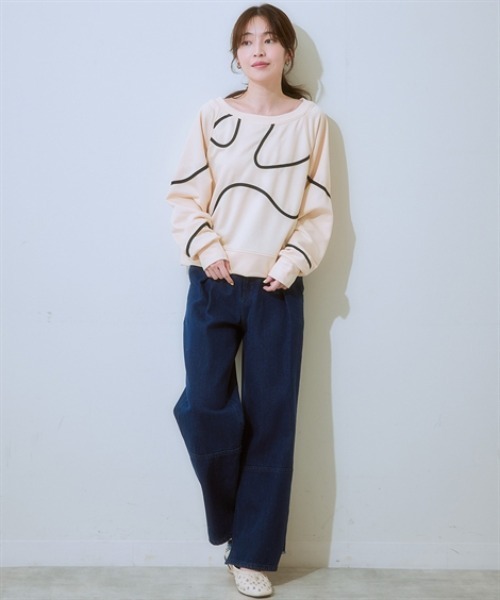 nissen(ニッセン)の「コード刺しゅうスウェットトップス<大きいサイズ有>(Tシャツ/カットソー・レディース・アイボリー/ブラック/杢グレー・S/M/L/LL)」の5枚目の写真