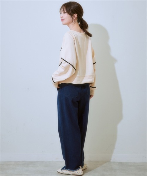nissen(ニッセン)の「コード刺しゅうスウェットトップス<大きいサイズ有>(Tシャツ/カットソー・レディース・アイボリー/ブラック/杢グレー・S/M/L/LL)」の6枚目の写真