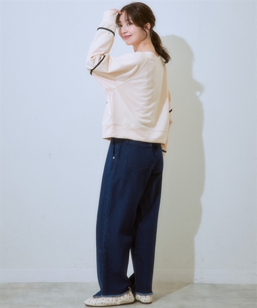 nissen(ニッセン)の「コード刺しゅうスウェットトップス<大きいサイズ有>(Tシャツ/カットソー・レディース・アイボリー/ブラック/杢グレー・S/M/L/LL)」の7枚目の写真