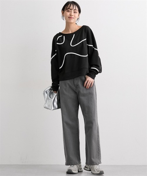 nissen(ニッセン)の「コード刺しゅうスウェットトップス<大きいサイズ有>(Tシャツ/カットソー・レディース・アイボリー/ブラック/杢グレー・S/M/L/LL)」の8枚目の写真