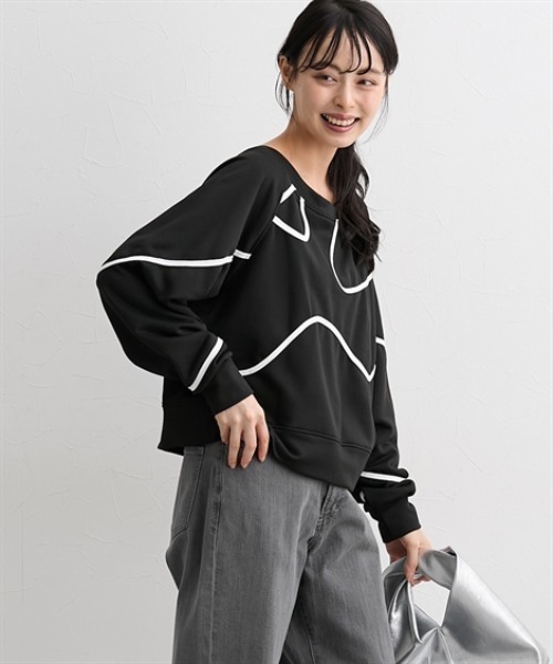 nissen(ニッセン)の「コード刺しゅうスウェットトップス<大きいサイズ有>(Tシャツ/カットソー・レディース・アイボリー/ブラック/杢グレー・S/M/L/LL)」の12枚目の写真