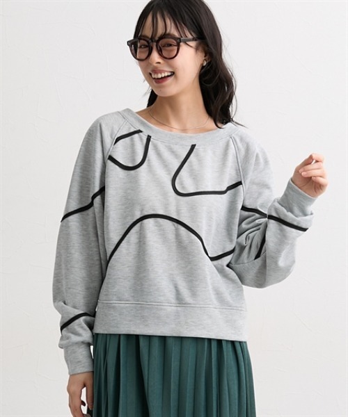 nissen(ニッセン)の「コード刺しゅうスウェットトップス<大きいサイズ有>(Tシャツ/カットソー・レディース・アイボリー/ブラック/杢グレー・S/M/L/LL)」の13枚目の写真