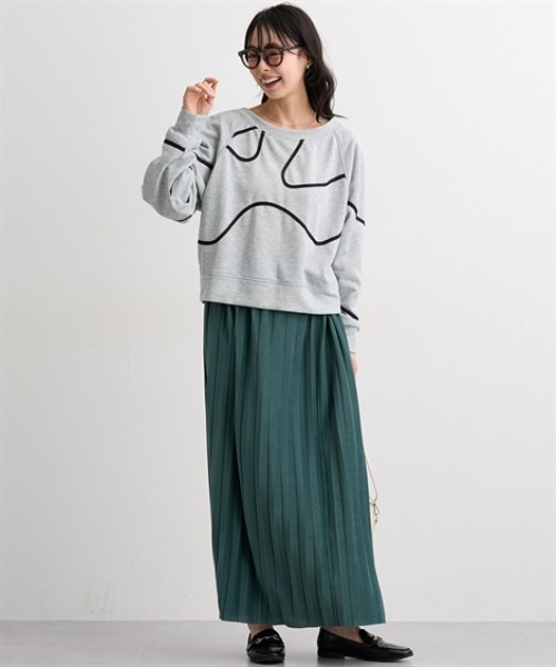 nissen(ニッセン)の「コード刺しゅうスウェットトップス<大きいサイズ有>(Tシャツ/カットソー・レディース・アイボリー/ブラック/杢グレー・S/M/L/LL)」の14枚目の写真