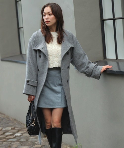 VIS（ビス）の「尾州シャギースタンドカラーロングコート/静電気防止・WEB限定PS・TMサイズ（その他アウター・レディース・チャコールグレー/グレー系その他・S/M/PS/TM）」の7枚目の写真