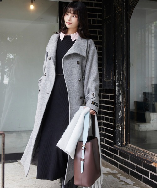 尾州シャギースタンドカラーロングコート/静電気防止・WEB限定PS・TM