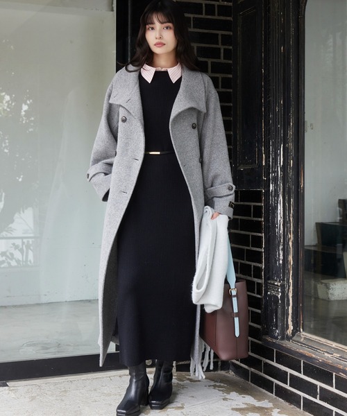 シャギースタンドカラーコート グレー スタンドカラーシャギーロングコート（その他アウター）｜ACLENT