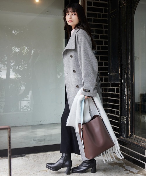 シャギースタンドカラーコート グレー hellam｜シャギースタンドカラーコート | Rakuten Fashion(楽天