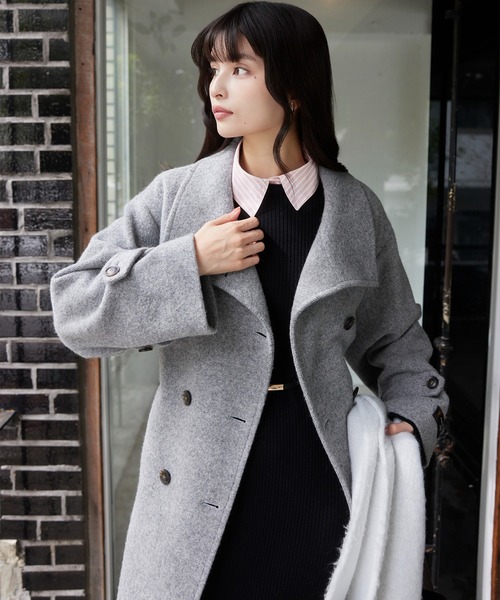 尾州シャギースタンドカラーロングコート/静電気防止・WEB限定PS・TM