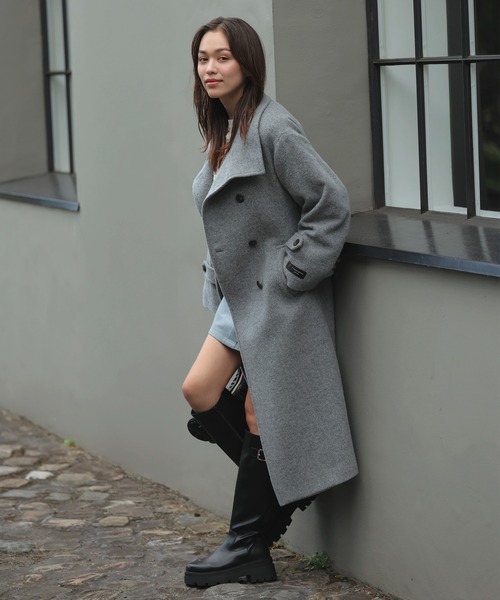 尾州シャギースタンドカラーロングコート/静電気防止・WEB限定PS・TM