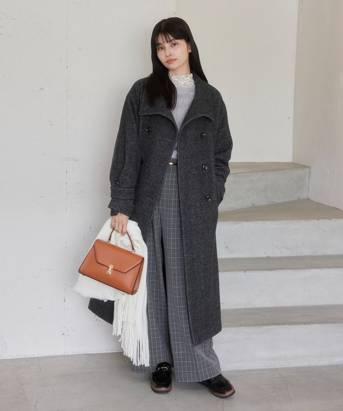 尾州シャギースタンドカラーロングコート/静電気防止・WEB限定PS・TM