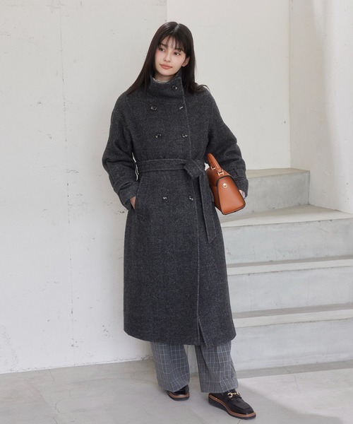 尾州シャギースタンドカラーロングコート/静電気防止・WEB限定PS・TM