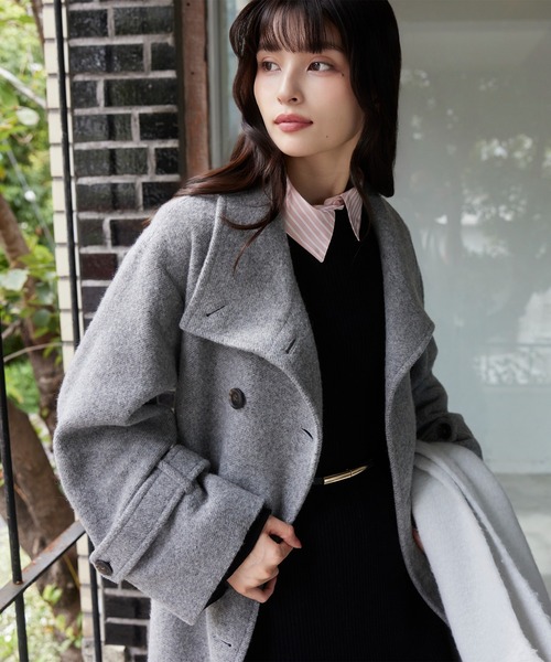 セール】尾州シャギースタンドカラーロングコート/静電気防止・WEB限定