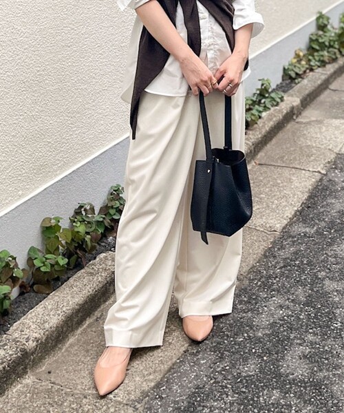 新品 未使用 ノーブル ウール 白パンツ ワイドパンツ NOLLEY'S（ノーリーズ） パンツ フラノセミワイドパンツ レディース