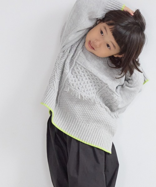LOWRYS FARM（ローリーズファーム）の「クラフトニットプルオーバー　591620（ニット/セーター・キッズ・オフホワイト/グレー・150cm/130cm/110cm）」の2枚目の写真