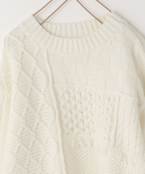 LOWRYS FARM（ローリーズファーム）の「クラフトニットプルオーバー　591620（ニット/セーター・キッズ・オフホワイト/グレー・150cm/130cm/110cm）」の4枚目の写真